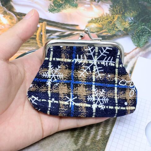"4PCS Christmas Snowflake Coin Purse Checkered Pattern Change Purse with Kiss Lock Clasp for Party Christmas Holiday Festival, 4 Styles" in Saudi Arabia