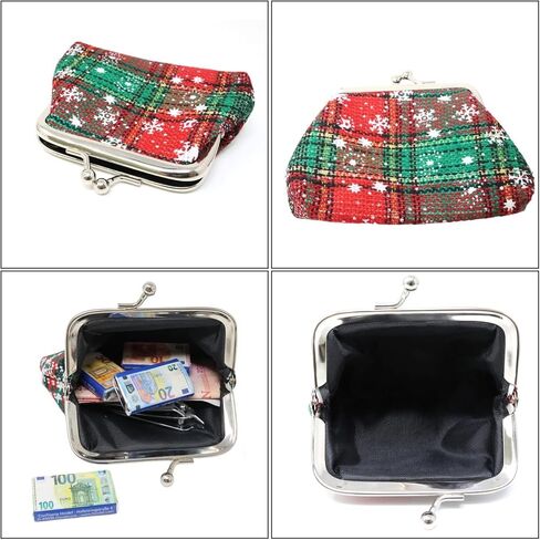 "4PCS Christmas Snowflake Coin Purse Checkered Pattern Change Purse with Kiss Lock Clasp for Party Christmas Holiday Festival, 4 Styles" in Saudi Arabia