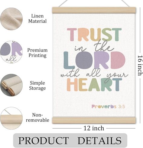 Trust in the Lord with All Your Heart Christian Poster Hanger Frame 12x16 Inch, Boho Room Decor Boy Girl, Proverbs 3:5 Bible Verses Wall Art Decor for Boys Girls Room Bedroom Classroom Playroom in Saudi Arabia