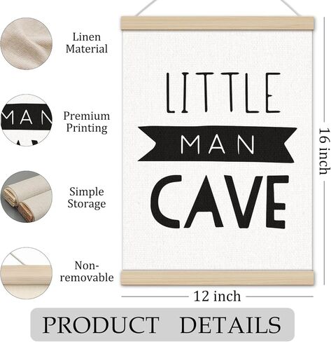 Little Man Cave Sign Poster Hanger Frame 12x16 Inch, Boys Room Decor, Retro Black and White Wall Art Decor for Boy Room Bedroom Playroom in Saudi Arabia