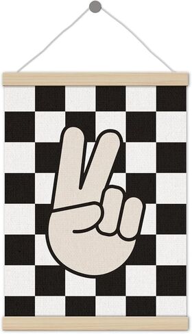 Boys Room Decor, Black Checkered Peace Sign Poster Hanger Frame 12x16 Inch, Retro Preppy Wall Art Decor for Boy Room Bedroom Playroom in Saudi Arabia