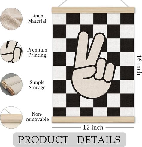 Boys Room Decor, Black Checkered Peace Sign Poster Hanger Frame 12x16 Inch, Retro Preppy Wall Art Decor for Boy Room Bedroom Playroom in Saudi Arabia
