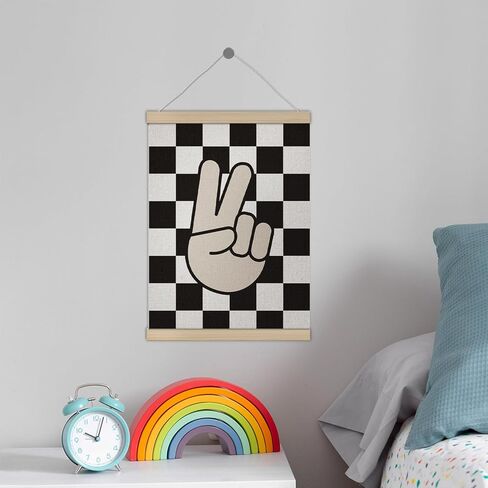 Boys Room Decor, Black Checkered Peace Sign Poster Hanger Frame 12x16 Inch, Retro Preppy Wall Art Decor for Boy Room Bedroom Playroom in Saudi Arabia