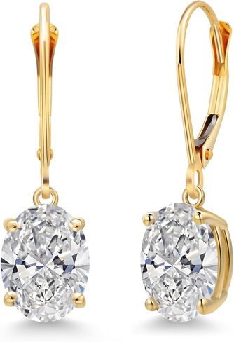 أقراط Gem Stone King 3.00 Cttw IGI المعتمدة من Lab Grown Diamond المتدلية للنساء من الذهب الأصفر عيار 14 قيراط | بيضاوية 1.5 قيراط لكل قطعة | وضوح VS1 | اللون E-F in Kuwait