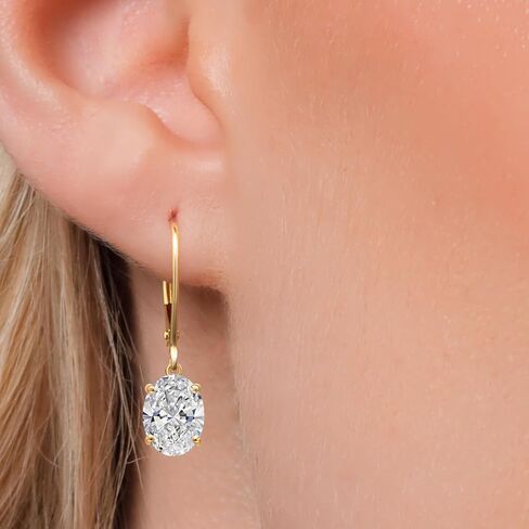 أقراط Gem Stone King 3.00 Cttw IGI المعتمدة من Lab Grown Diamond المتدلية للنساء من الذهب الأصفر عيار 14 قيراط | بيضاوية 1.5 قيراط لكل قطعة | وضوح VS1 | اللون E-F in Kuwait