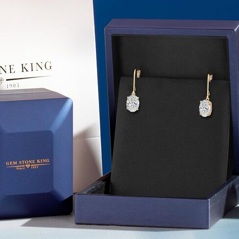 أقراط Gem Stone King 3.00 Cttw IGI المعتمدة من Lab Grown Diamond المتدلية للنساء من الذهب الأصفر عيار 14 قيراط | بيضاوية 1.5 قيراط لكل قطعة | وضوح VS1 | اللون E-F in Kuwait
