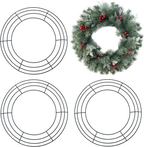 3 Pack 12 inch Wire Wreath Frame,Dark Green Wreath Ring for Craft DIY Christmas Thanksgiving Halloween Outdoor Decoration Door Floral Arrangements (12‘’) in Saudi Arabia