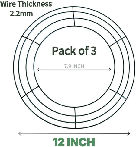 3 Pack 12 inch Wire Wreath Frame,Dark Green Wreath Ring for Craft DIY Christmas Thanksgiving Halloween Outdoor Decoration Door Floral Arrangements (12‘’) in Saudi Arabia