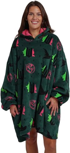 Bioworld Wicked Part 1 Witch & Glinda Seal All-Over Print Adult Green Long Sleeve Comfy Hooded Blanket in Saudi Arabia