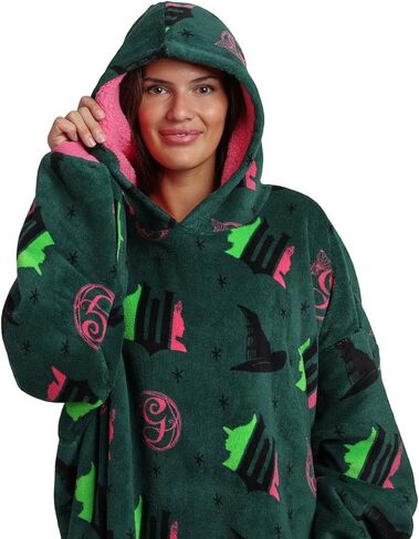 Bioworld Wicked Part 1 Witch & Glinda Seal All-Over Print Adult Green Long Sleeve Comfy Hooded Blanket in Saudi Arabia