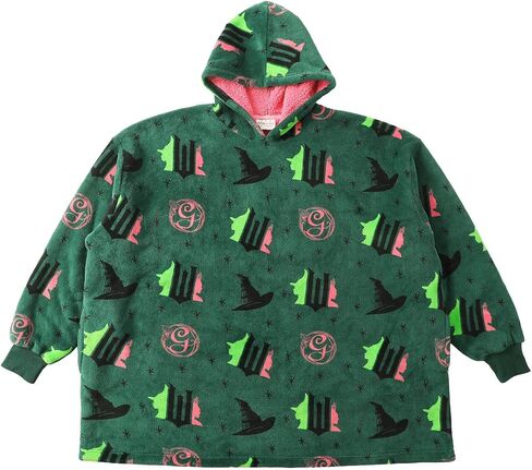 Bioworld Wicked Part 1 Witch & Glinda Seal All-Over Print Adult Green Long Sleeve Comfy Hooded Blanket in Saudi Arabia