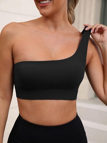 Womens One Shoulder Sports Bra One Strap Low Impact Asymmetrical Workout Yoga Bra in Saudi Arabia