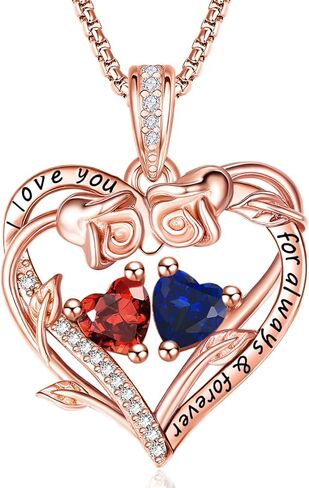 Rose Heart Necklaces for Women, Rose Gold Forever Love Jewelry with 2 Birthstones Pendant, Christmas Anniversarry Birthday Gifts for Her Wife Mom Grandma Daughter, 18+2 Inch Chain in Saudi Arabia