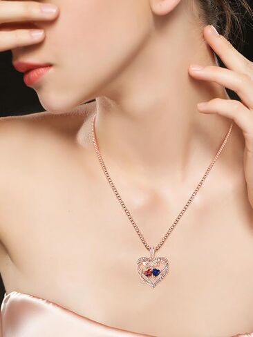 Rose Heart Necklaces for Women, Rose Gold Forever Love Jewelry with 2 Birthstones Pendant, Christmas Anniversarry Birthday Gifts for Her Wife Mom Grandma Daughter, 18+2 Inch Chain in Saudi Arabia
