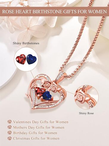 Rose Heart Necklaces for Women, Rose Gold Forever Love Jewelry with 2 Birthstones Pendant, Christmas Anniversarry Birthday Gifts for Her Wife Mom Grandma Daughter, 18+2 Inch Chain in Saudi Arabia