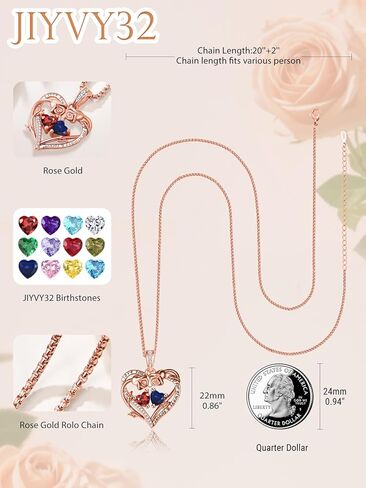 Rose Heart Necklaces for Women, Rose Gold Forever Love Jewelry with 2 Birthstones Pendant, Christmas Anniversarry Birthday Gifts for Her Wife Mom Grandma Daughter, 18+2 Inch Chain in Saudi Arabia