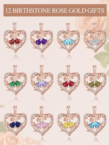 Rose Heart Necklaces for Women, Rose Gold Forever Love Jewelry with 2 Birthstones Pendant, Christmas Anniversarry Birthday Gifts for Her Wife Mom Grandma Daughter, 18+2 Inch Chain in Saudi Arabia