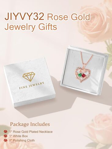 Rose Heart Necklaces for Women, Rose Gold Forever Love Jewelry with 2 Birthstones Pendant, Christmas Anniversarry Birthday Gifts for Her Wife Mom Grandma Daughter, 18+2 Inch Chain in Saudi Arabia