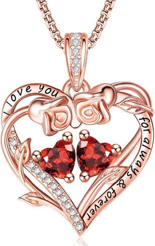 Rose Heart Necklaces for Women, Rose Gold Forever Love Jewelry with 2 Birthstones Pendant, Christmas Anniversarry Birthday Gifts for Her Wife Mom Grandma Daughter, 18+2 Inch Chain in Saudi Arabia