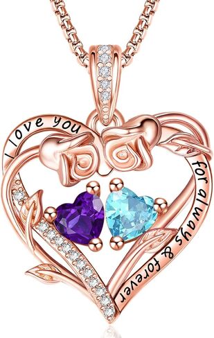 Rose Heart Necklaces for Women, Rose Gold Forever Love Jewelry with 2 Birthstones Pendant, Christmas Anniversarry Birthday Gifts for Her Wife Mom Grandma Daughter, 18+2 Inch Chain in Saudi Arabia