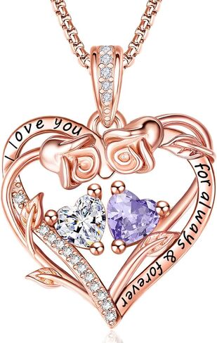 Rose Heart Necklaces for Women, Rose Gold Forever Love Jewelry with 2 Birthstones Pendant, Christmas Anniversarry Birthday Gifts for Her Wife Mom Grandma Daughter, 18+2 Inch Chain in Saudi Arabia