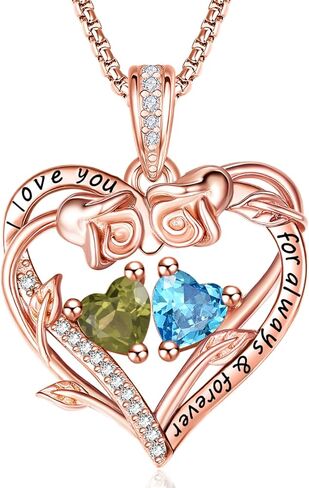Rose Heart Necklaces for Women, Rose Gold Forever Love Jewelry with 2 Birthstones Pendant, Christmas Anniversarry Birthday Gifts for Her Wife Mom Grandma Daughter, 18+2 Inch Chain in Saudi Arabia