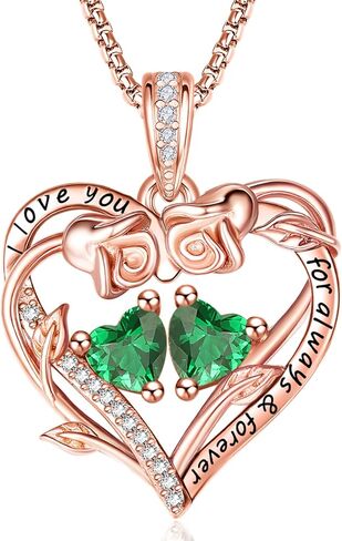 Rose Heart Necklaces for Women, Rose Gold Forever Love Jewelry with 2 Birthstones Pendant, Christmas Anniversarry Birthday Gifts for Her Wife Mom Grandma Daughter, 18+2 Inch Chain in Saudi Arabia