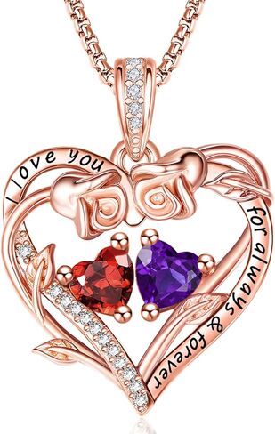 Rose Heart Necklaces for Women, Rose Gold Forever Love Jewelry with 2 Birthstones Pendant, Christmas Anniversarry Birthday Gifts for Her Wife Mom Grandma Daughter, 18+2 Inch Chain in Saudi Arabia