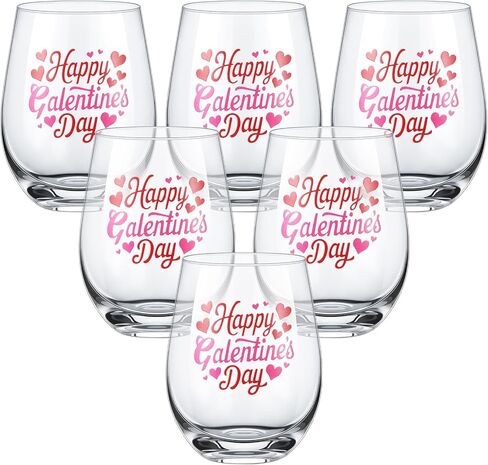 6 Pcs Galentines Day Wine Glasses Gifts 18.6oz Valentine Stemless Wine Glasses Romantic Galentines Gang Drinking Cups Tumblers Party Supplies in Kuwait