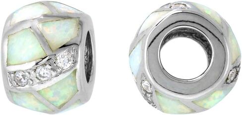12 colors Sterling Silver Synthetic Opal Barrel Bead Charm CZ Accent Large Hole Compatible All Charm Bracelets in Saudi Arabia