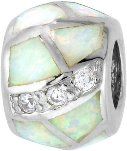 12 colors Sterling Silver Synthetic Opal Barrel Bead Charm CZ Accent Large Hole Compatible All Charm Bracelets in Saudi Arabia
