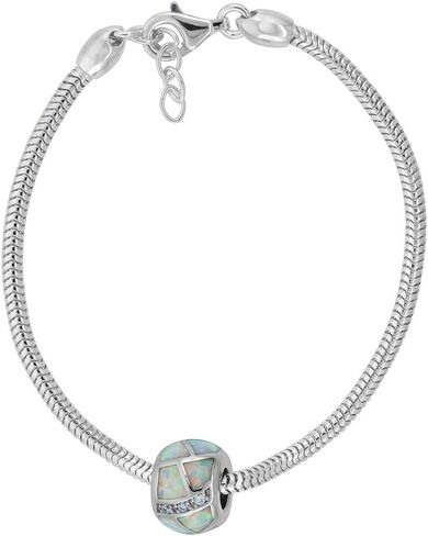 12 colors Sterling Silver Synthetic Opal Barrel Bead Charm CZ Accent Large Hole Compatible All Charm Bracelets in Saudi Arabia