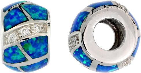 12 colors Sterling Silver Synthetic Opal Barrel Bead Charm CZ Accent Large Hole Compatible All Charm Bracelets in Saudi Arabia
