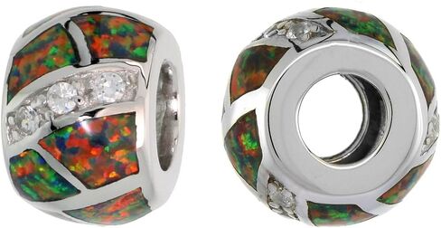 12 colors Sterling Silver Synthetic Opal Barrel Bead Charm CZ Accent Large Hole Compatible All Charm Bracelets in Saudi Arabia