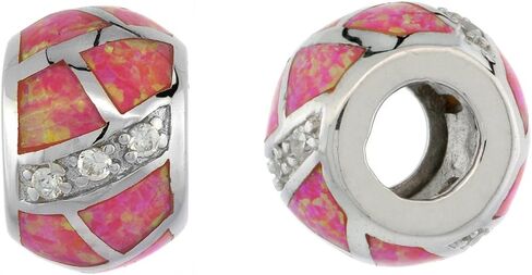 12 colors Sterling Silver Synthetic Opal Barrel Bead Charm CZ Accent Large Hole Compatible All Charm Bracelets in Saudi Arabia