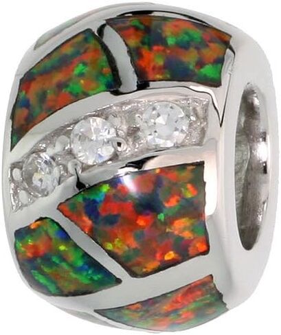 12 colors Sterling Silver Synthetic Opal Barrel Bead Charm CZ Accent Large Hole Compatible All Charm Bracelets in Saudi Arabia