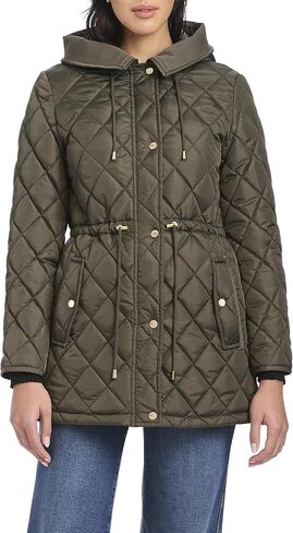 kate spade new york womens Water Resistant Quilted Hooded Jacket With Adjustable Waist in Saudi Arabia