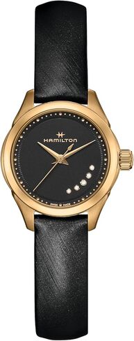 Hamilton Jazzmaster Lady Quartz Women's Watch, 26mm Stainless Steel Case, Swiss Made, Black Dial Analog Wrist Watch for Women, 50m Waterproof, Sapphire Crystal, Satin Strap in Saudi Arabia