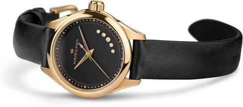 Hamilton Jazzmaster Lady Quartz Women's Watch, 26mm Stainless Steel Case, Swiss Made, Black Dial Analog Wrist Watch for Women, 50m Waterproof, Sapphire Crystal, Satin Strap in Saudi Arabia