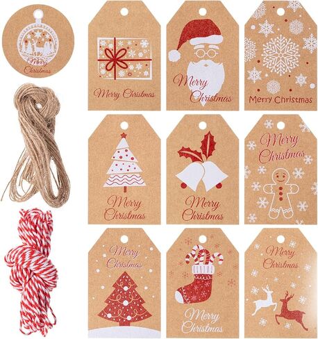 Mr. Pen- Christmas Gift Tags, 100 pcs, with Hemp Rope, 10 Designs, Kraft Paper Tags, Gift Tags with String, Brown Tags, Christmas Tags for Gifts, Blank Gift Tags, Gift Bag Tags for Gift Bags, Gift Tag in Kuwait