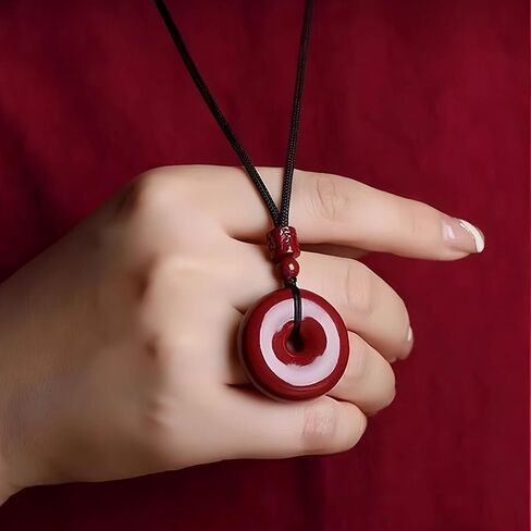 Cinnabar Feng Shui Pendant Necklace – Ping Buckle Peace Amulet for Good Luck and Prosperity, Symbolizing Wealth and Protection, Great Gift in Saudi Arabia