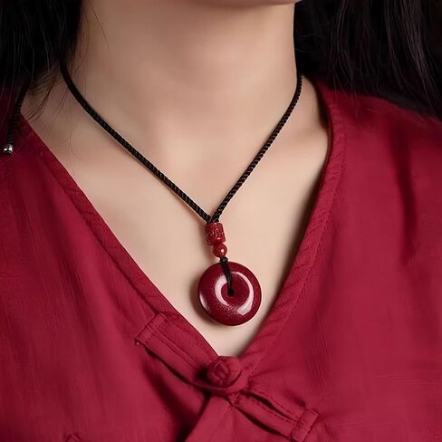 Cinnabar Feng Shui Pendant Necklace – Ping Buckle Peace Amulet for Good Luck and Prosperity, Symbolizing Wealth and Protection, Great Gift in Saudi Arabia