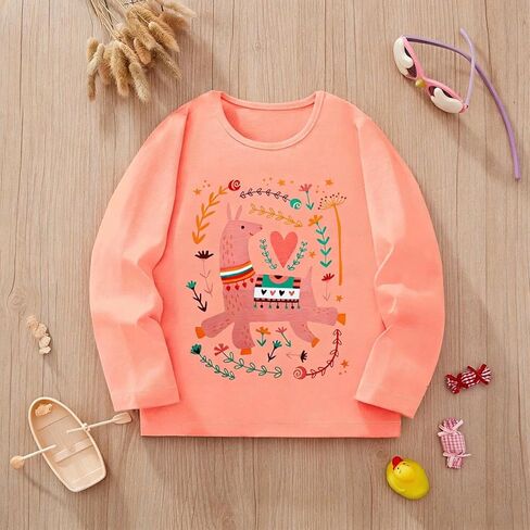 Girls Long Sleeve Cotton T-Shirt Crew Neck Basic Top for Layering School Shirt Long Sleeve Tee Fall Spring Outfits in Saudi Arabia