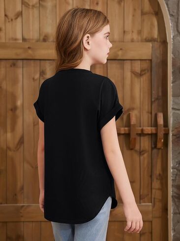 ZDC Girls Short Sleeve T Shirts Kids Crewneck Curve Hem Soft Tunic Tops Summer Tees 5-14 Years in Saudi Arabia