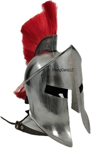 Medieval Greek Spartan Helmet | 300 Movie King Leonidas Roman Helmet Silver Finish with Red Plume | Spartan Legions Helmets | Men's Warrior Headwear Costume Accessories in Kuwait