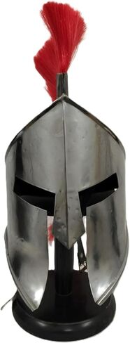 Medieval Greek Spartan Helmet | 300 Movie King Leonidas Roman Helmet Silver Finish with Red Plume | Spartan Legions Helmets | Men's Warrior Headwear Costume Accessories in Kuwait
