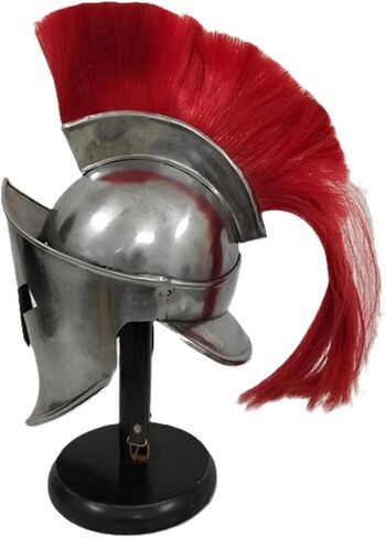Medieval Greek Spartan Helmet | 300 Movie King Leonidas Roman Helmet Silver Finish with Red Plume | Spartan Legions Helmets | Men's Warrior Headwear Costume Accessories in Kuwait