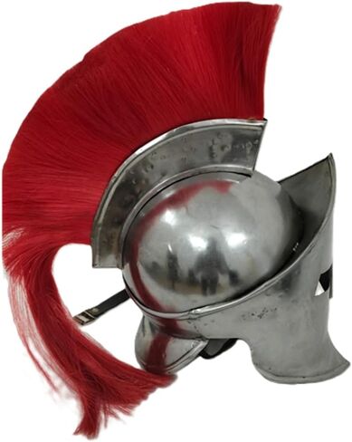 Medieval Greek Spartan Helmet | 300 Movie King Leonidas Roman Helmet Silver Finish with Red Plume | Spartan Legions Helmets | Men's Warrior Headwear Costume Accessories in Kuwait