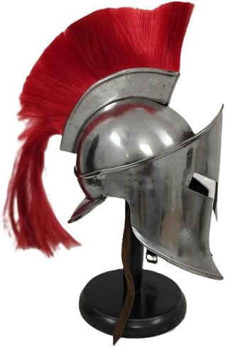 Medieval Greek Spartan Helmet | 300 Movie King Leonidas Roman Helmet Silver Finish with Red Plume | Spartan Legions Helmets | Men's Warrior Headwear Costume Accessories in Kuwait