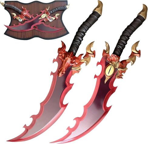 Anime All Metal Jinwoo Demon King Baran's Dual Swords Two Piece Set with Display Plaque for Collection, Cosplay in Saudi Arabia